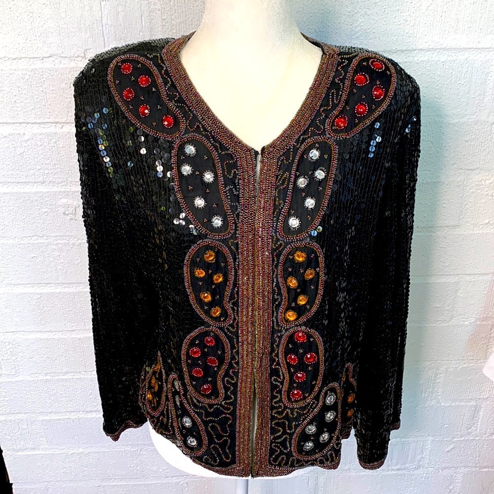 Royal Feelings Silk Beaded Sequins Vintage Evening Blazer size Large